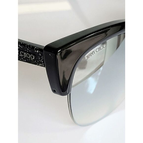 JIMMY CHOO Women\'s Oval 56mm Priya/S Black Glitter Sunglasses NEW WITH CASE $425